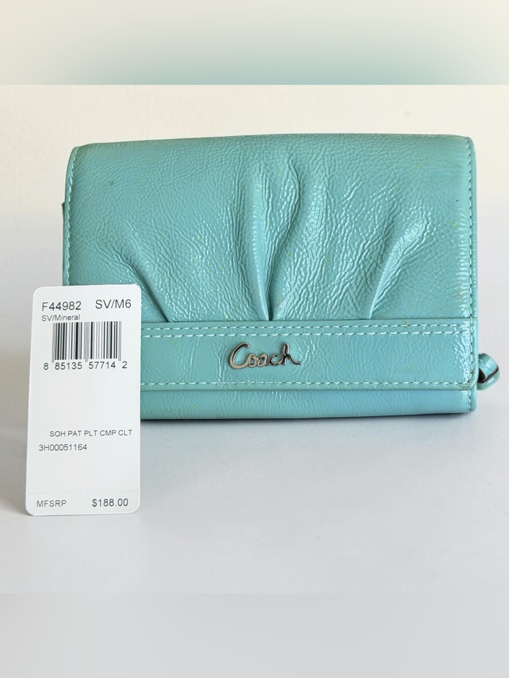 Coach Soho Pleated Leather Mineral Teal Leather Compact Wallet